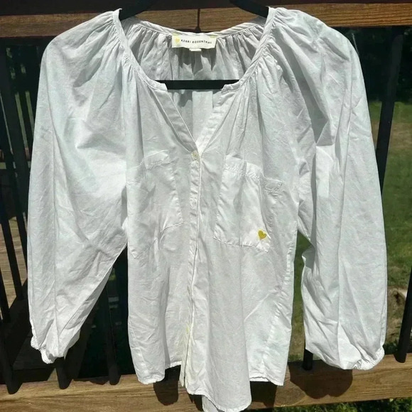 Kerri Rosenthal - Elise Blouse in White XS yellow embroidered heart - Picture 6 of 8